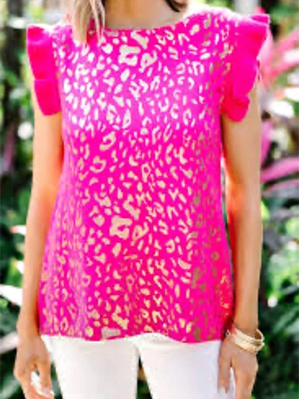 Jodifl Metallic Leopard Print Knit Top in Hot Pink Hot Pink